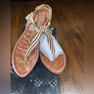 Sam Edelman, Gigi Thong Sandals, White and Brown, Size 7.5